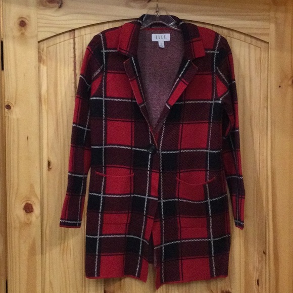 Long Plaid ELLE Sweater - Picture 1 of 5